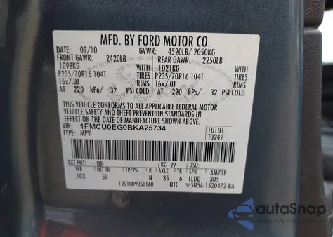 2011 Ford Escape Limited from USA, damaged, VIN 1FMCU0EG0BKA25734